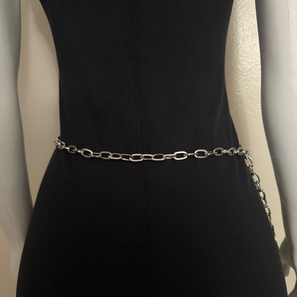 Silver tone metallic charm skinny chain belt - Picture 5 of 9